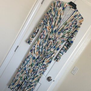 Multicolor Print Maxi Dress with Twist Front